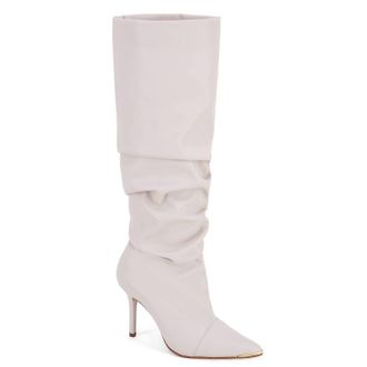 Andrea Womens Slouchy Boots With Pointy Toe In White