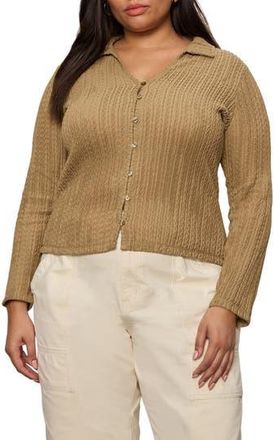 Sanctuary Textured Knit Button-Up Shirt in Covert Green at Nordstrom Rack, Size 2 X