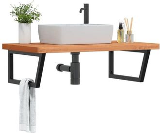 vidaXL Vidaxl - Estante De Lavabo De Pared De Acero Y Madera Maciza De Haya