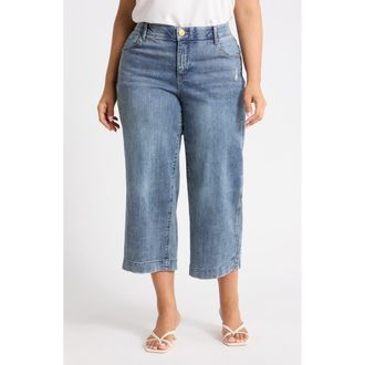 Democracy Double Side Seam Wide Leg Crop Jeans in Mid Blue Artisinal at Nordstrom Rack, Size 24W