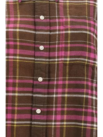 R13 Distressed Plaid Cotton Shirt - Brown