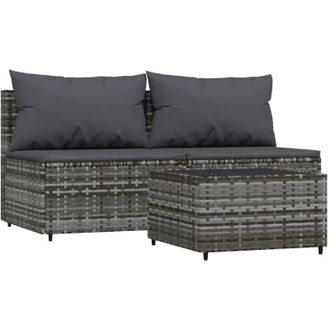 vidaXL Set De Muebles De Jard&iacute;n 3 Pzas Y Cojines Rat&aacute;n Sint&eacute;tico Gris Vidaxl