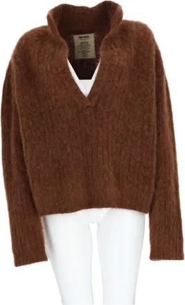 Uma Wang Brown Deep V-Neck Alpaca-Blend Knit Sweater