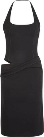 Jacquemus Zwarte Asymmetrische Halternek Jurk met Uitsnijding - Dames - Korte kleedjes - Zwart - XS - Spandex - Kleedjes