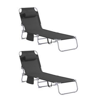SoBuy Set de 2 tumbonas plegables con almohada negro