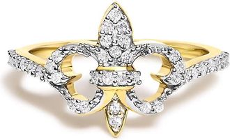 House of Brilliance 14K Yellow Gold Plated.925 Sterling Silver 1/4 Cttw Diamond Fleur-de-Lis Ring