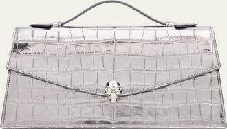 Alexander McQueen Skull Metallic Croc-Embossed Leather Top-Handle Bag