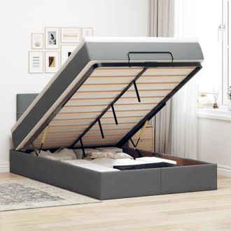 vidaXL Vidaxl - Cama Otomana Con Colch&oacute;n Y Led Tela Gris Oscuro 120x200 Cm