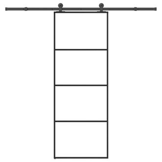 Berkfield Home Sliding Door with Hardware Set 76x205 cm ESG Glass&Aluminium in Black