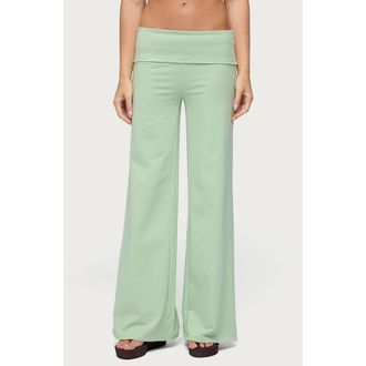 Edikted Cammy Wide Leg Foldover Pants in Green at Nordstrom, Size X-Small