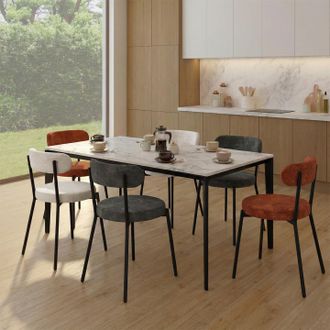 IDMarket Lote De 6 Sillas Redondas Miki En Tejido De Chenilla Color Terracota X2, Crudo X2, Gris Oscuro X2 Patas De Metal
