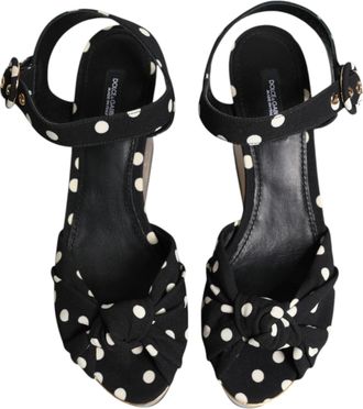 Dolce & Gabbana Womens Multicolor Fish Polka Dot Wedge Sandals Shoes Fabric
