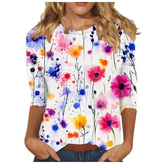 Generic Recent Orders Placed Womens Casual 3/4 Sleeve Blouse UK Summer Fashion Crewneck Tunic Tops Funny Floral Butterfly Polka Dots Print Shirts Dressy Comfy