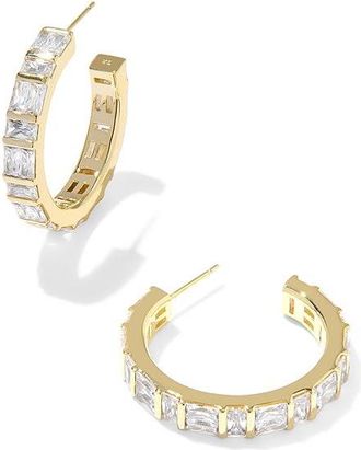Kendra Scott Jamie Hoop Womens Earrings Earring Gold White CZ, Brass/Cubic Zirconia
