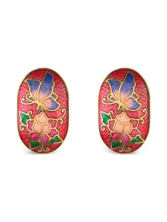 Susan Caplan Vintage Orecchini Cloisonn&eacute; a fiori anni 80 - Oro