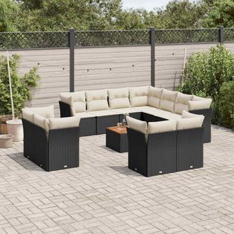 vidaXL Set De Sof&aacute;s De Jard&iacute;n Y Cojines 12 Pzas Rat&aacute;n Sint&eacute;tico Negro Vidaxl
