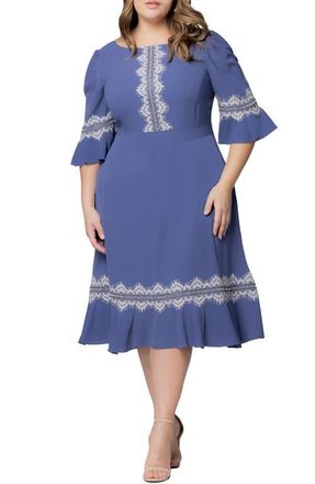 Kiyonna Villa Lace Trim Cocktail Dress in Slate Blue at Nordstrom, Size 2X