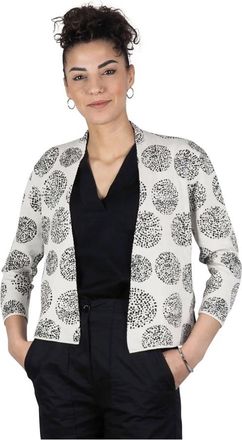 Alessia Santi Korte witte jacquard cardigan zonder knopen - Dames - Vesten - Wit - XL - Katoen - Truien & Vesten