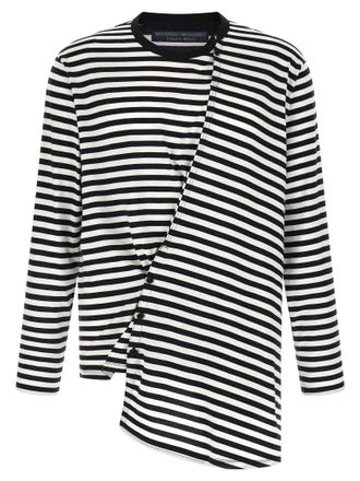 Yohji Yamamoto Paneled Striped Cotton Sweater - Black