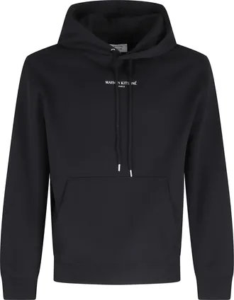 Maison Kitsun&eacute; Black Logo Embroidery Ribbed Trim Cotton Hoodie