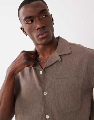 Abercrombie & Fitch Camicia casual a maniche corte squadrata marrone
