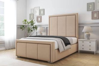 Comfort Beds Savoy Plush Bed Frame - 50 Upholstered Headboard in Stone | Size: Single