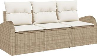 vidaXL Garden Sofa Set with Cushion 3 pcs Beige Poly rattan Vidaxl