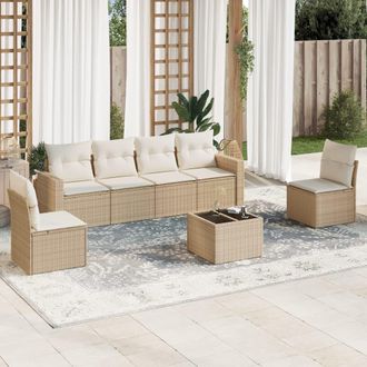 vidaXL Vidaxl - Set Sof&aacute;s De Jard&iacute;n 7 Piezas Y Cojines Rat&aacute;n Sint&eacute;tico Beige