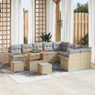 vidaXL Conjunto De Sof&aacute; De Jard&iacute;n 12 Pcs Beige Rat&aacute;n Sint&eacute;tico Vidaxl