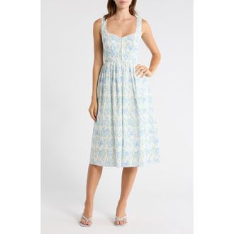 Lush Floral Corset Fit & Flare Midi Dress in Blue White at Nordstrom Rack, Size Medium