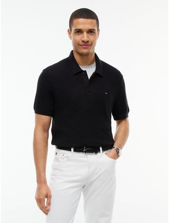 Tommy Hilfiger Mens Short-Sleeve Cotton-Cashmere Sweater Polo - Black - XL