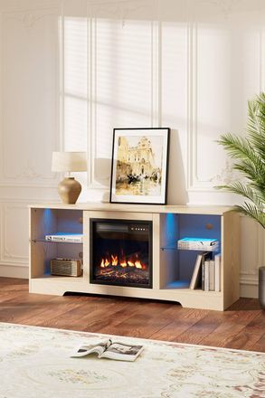 H&O Direct TV Stand Electric Fireplace with Remote Control in Natural