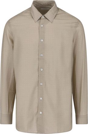 Lardini Taupe Lyocell Dotted Pattern Shirt