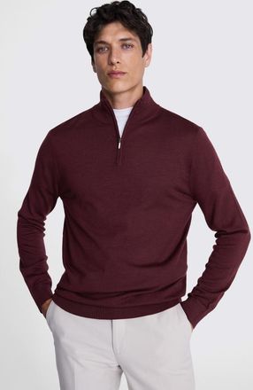Moss Cerise Merino-Blend Zip-Neck Jumper