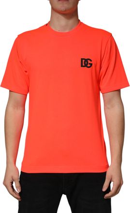 Dolce & Gabbana Neon Orange Polyester Crew Neck Men T-Shirt