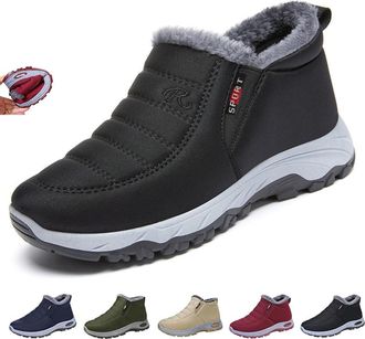 Generic Womens Fur Lined Non-Slip Warm Orthopaedic Boots, Winter Waterproof Snow Boots with Arch Support, Wide Fit Slip-On Sneakers (6.5,Black)