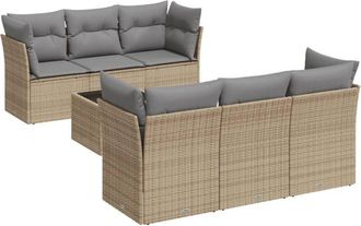 vidaXL Vidaxl - Set Sof&aacute;s De Jard&iacute;n 7 Piezas Y Cojines Rat&aacute;n Sint&eacute;tico Beige