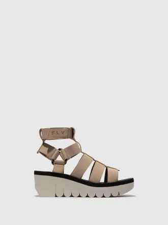 FLY London Womens Strappy Hook And Loop Sandals In Cloud/beige