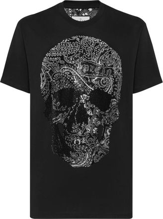 Philipp Plein T-shirt met Ronde Hals Paisley Skull - Heren - T-shirts - Zwart - 3XL - Katoen - Tops