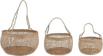 Beliani Conjunto De 3 Cestas De Algas Marinas Natural Fabricadas A Mano Con Asas Boho Natural Accesorio Hogar Arapaima