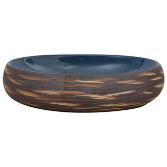 Berkfield Home Durable Countertop Basin Brown & Blue Oval 59x40x15 cm Ceramic | Size: 59 x 40 x 15 cm