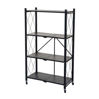 Hhg Hhg - Estanter&iacute;a 783, Estanter&iacute;a De Pie, Estanter&iacute;a De Sal&oacute;n, Acero Plegable/plegable, Negro, 4 Niveles