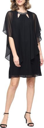 S.L. Fashions Jewel Chiffon Overlay Shift Dress in Black at Nordstrom, Size 14