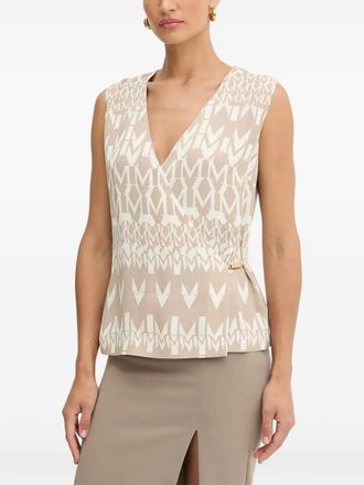 Guess Co monogram V-neck wrap blouse - women - Viscose/Polyester - 44 - Neutrals