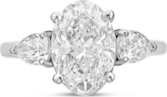 Diana M. Jewels 14kt white gold lab grown 4ct oval diamond ring with pears on the sides