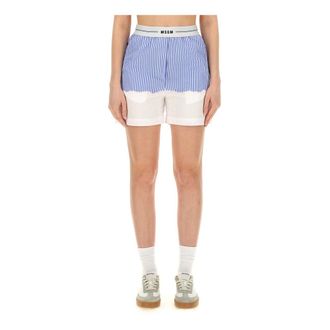 Msgm Casual Shorts, female, Blue, Size: XS Poplin Shorts with Logo Band