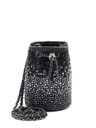 Chanel Pearl Crush Drawstring Strass Embellished Leather Mini bucket bag - women - Calf Leather/Leather - One Size - Black