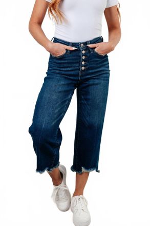 Judy Blue High Rise Button Fly Wide Leg Crop Jean In Dark Wash