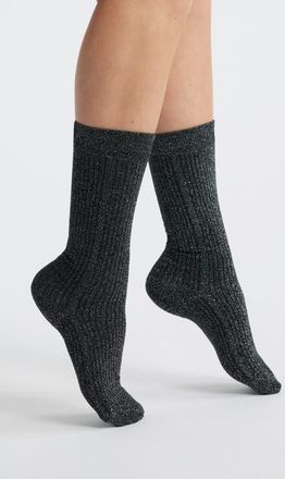 Stems Soft Metallic Crew Socks in Black at Nordstrom
