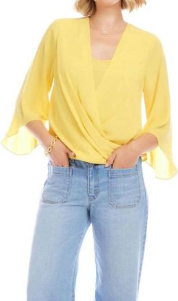 Karen Kane Bracelet Sleeve Drape Front Crossover Top - Petite In Lemon